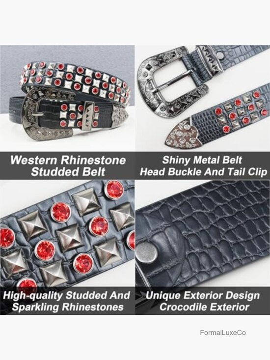 Studded Rhinestone Belt - Y2k Cowboy Punk Style Unisex main image 6